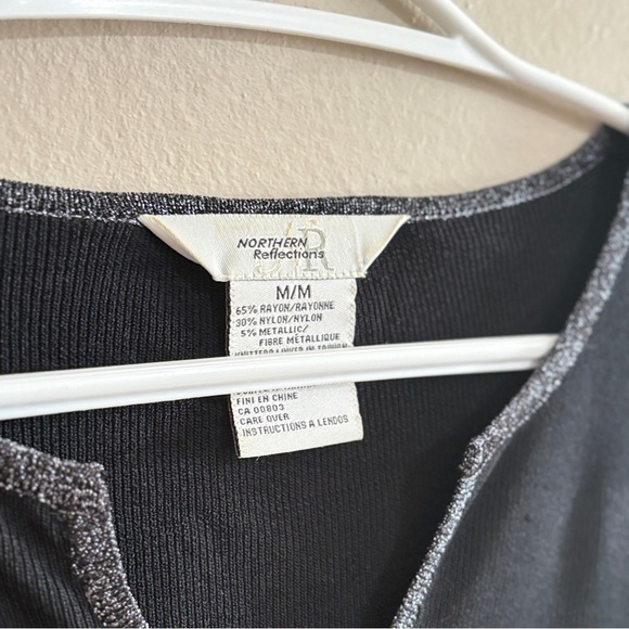 90s Vintage Northern Reflections Black V-Neck Sweater w Silver Trim - Picture 4 of 9